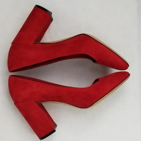 Salvatore Ferragamo Arrezo Red Suede Block Heels Pumps 7 B