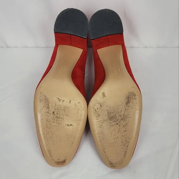 Salvatore Ferragamo Arrezo Red Suede Block Heels Pumps 7 B