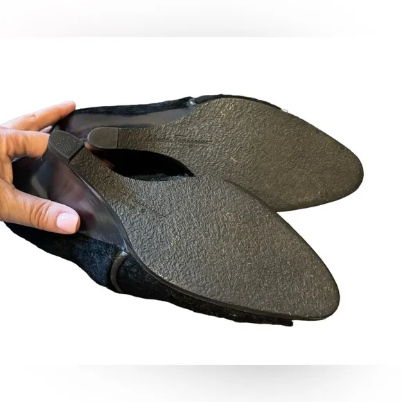 Salvatore Ferragamo Black Fur Wedge Heels Round Toe Pumps Size 8
