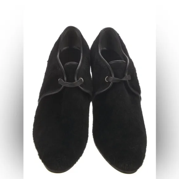 Salvatore Ferragamo Black Fur Wedge Heels Round Toe Pumps Size 8