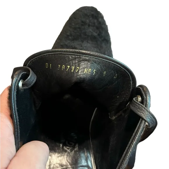 Salvatore Ferragamo Black Fur Wedge Heels Round Toe Pumps Size 8