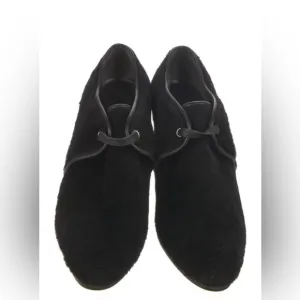 Salvatore Ferragamo Black Fur Wedge Heels Round Toe Pumps Size 8