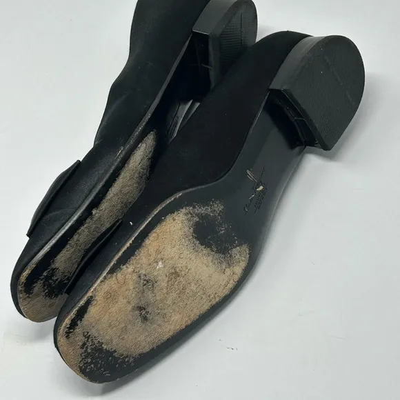 Salvatore Ferragamo Black Gloria Satin Bow Flats Size 7.5 B
