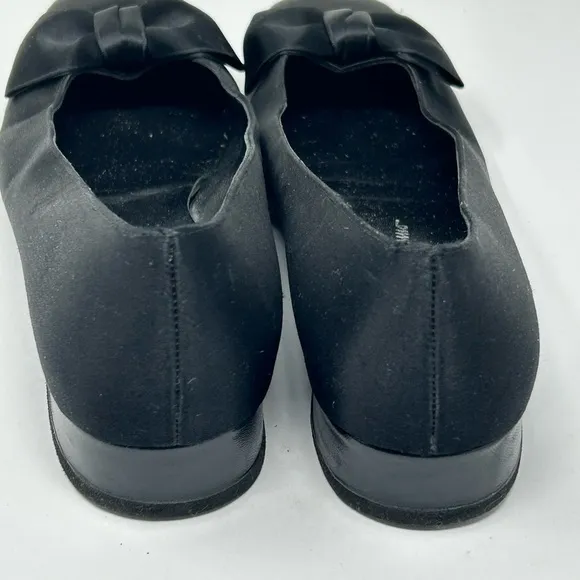 Salvatore Ferragamo Black Gloria Satin Bow Flats Size 7.5 B