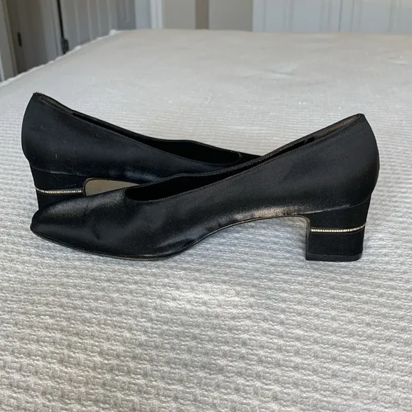 Salvatore Ferragamo Black Satin block heels with crystal inset size 10