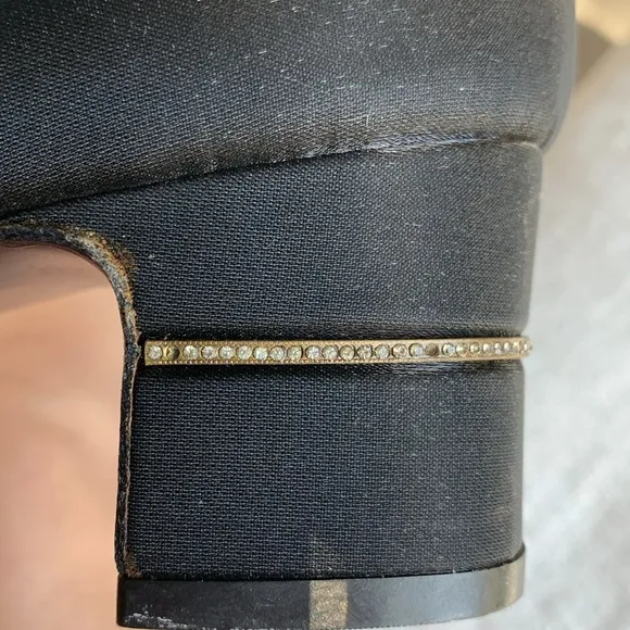 Salvatore Ferragamo Black Satin block heels with crystal inset size 10