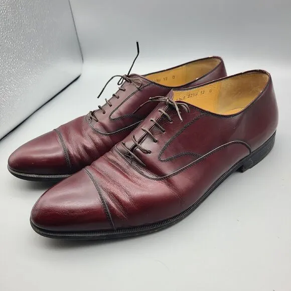 Salvatore Ferragamo Bordeaux Leather Lace Up Oxfords Shoes Men's Sz 12 D