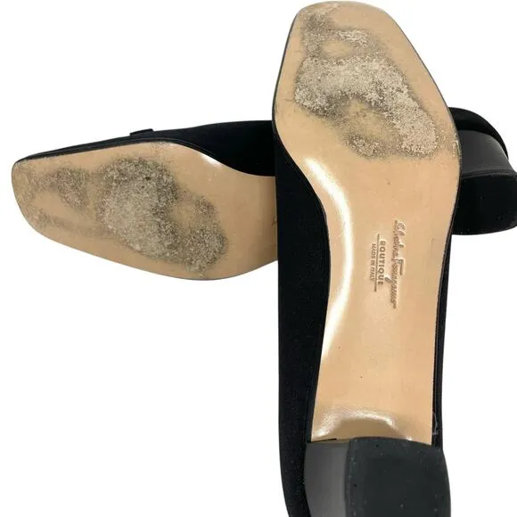 Salvatore Ferragamo Boutique Women’s Size 9AA Black Fabric Pump Stacked Heel
