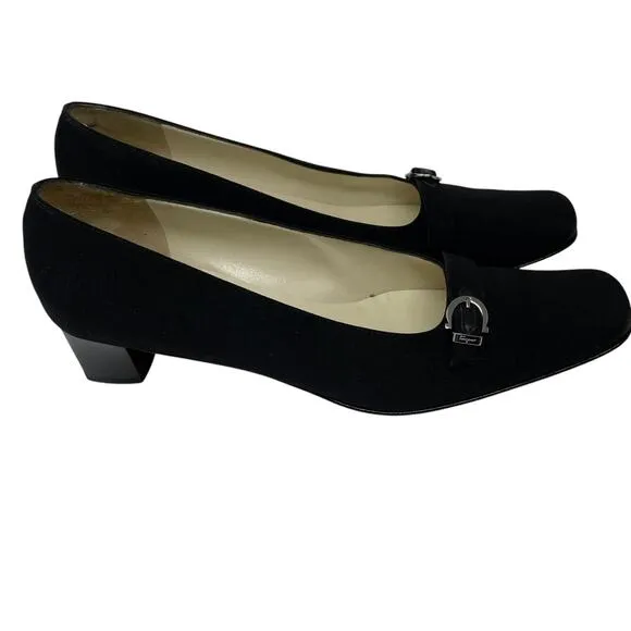 Salvatore Ferragamo Boutique Women’s Size 9AA Black Fabric Pump Stacked Heel