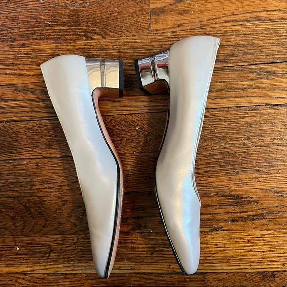 Salvatore Ferragamo Cream and Silver Block Heels