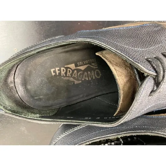 Salvatore Ferragamo Dark Gray &amp; Brown Leather Wing Tip Oxfords 9 1/2 EE