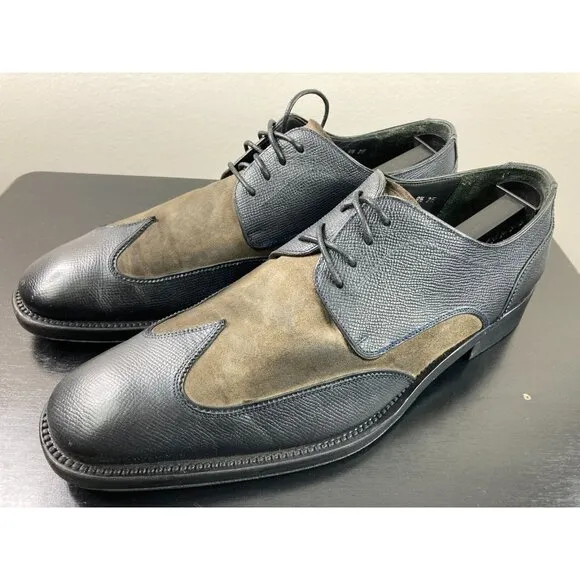 Salvatore Ferragamo Dark Gray &amp; Brown Leather Wing Tip Oxfords 9 1/2 EE