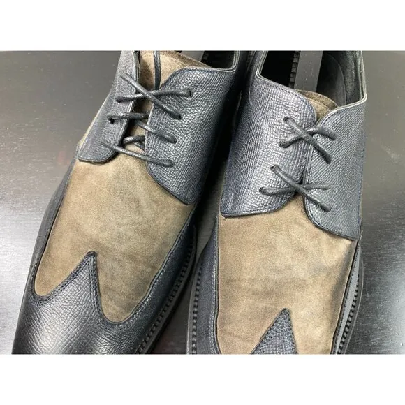 Salvatore Ferragamo Dark Gray &amp; Brown Leather Wing Tip Oxfords 9 1/2 EE
