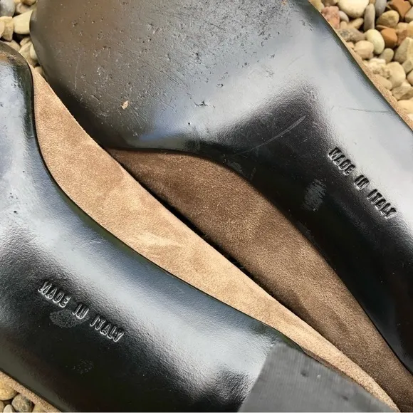 SALVATORE FERRAGAMO Florence Taupe Brown Suede Slip On PUMPS Block Heels 7 B‌‌