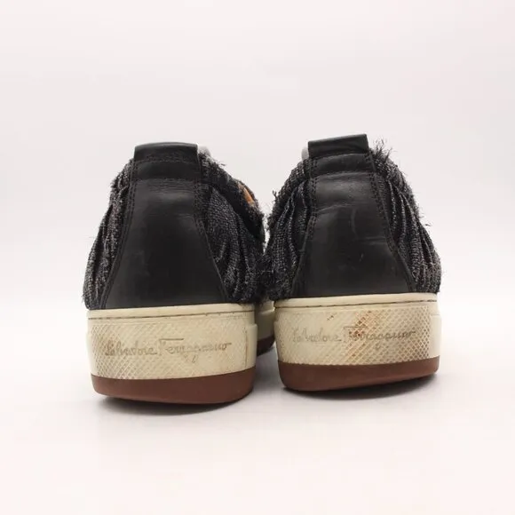 SALVATORE FERRAGAMO Loafer Sneaker Men's Size 10.5 D Black Canvas Slip on