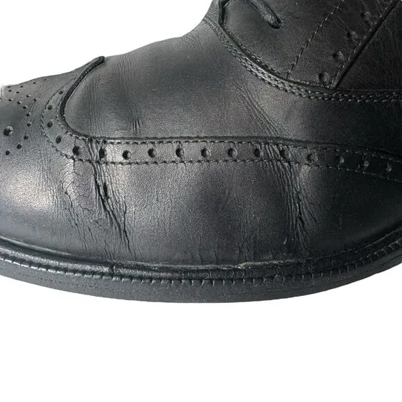 Salvatore Ferragamo Made in Italy Black Calfskin Leather Wingtips Oxfords 11D