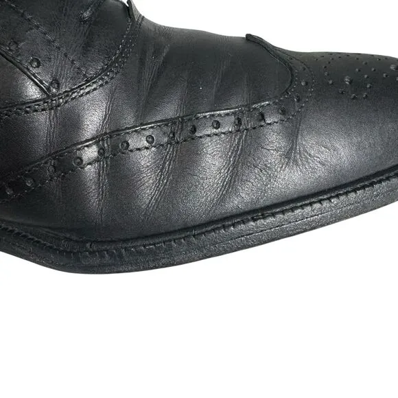 Salvatore Ferragamo Made in Italy Black Calfskin Leather Wingtips Oxfords 11D