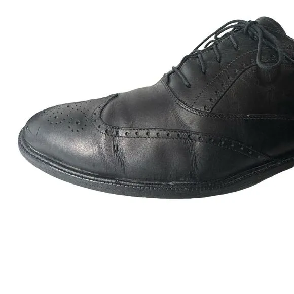 Salvatore Ferragamo Made in Italy Black Calfskin Leather Wingtips Oxfords 11D