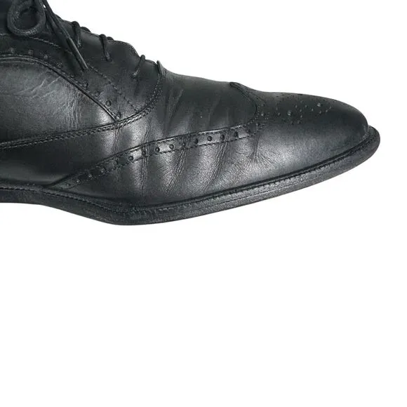Salvatore Ferragamo Made in Italy Black Calfskin Leather Wingtips Oxfords 11D