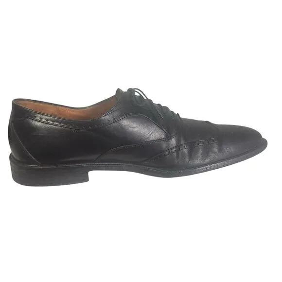 Salvatore Ferragamo Made in Italy Black Calfskin Leather Wingtips Oxfords 11D