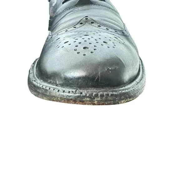 Salvatore Ferragamo Made in Italy Black Calfskin Leather Wingtips Oxfords 11D