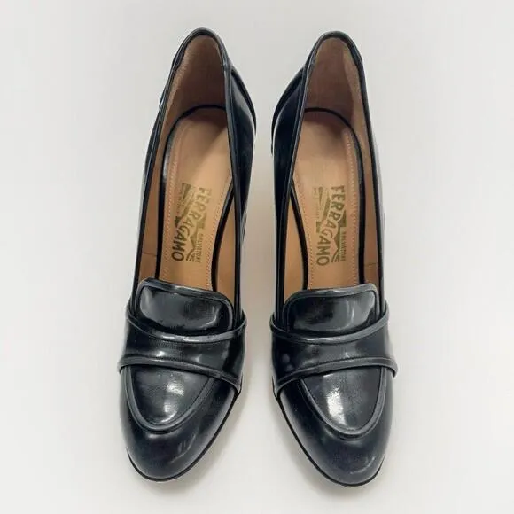 SALVATORE FERRAGAMO pumps oxfords heels gray black sz 9 fits 8.5 Vintage Retro