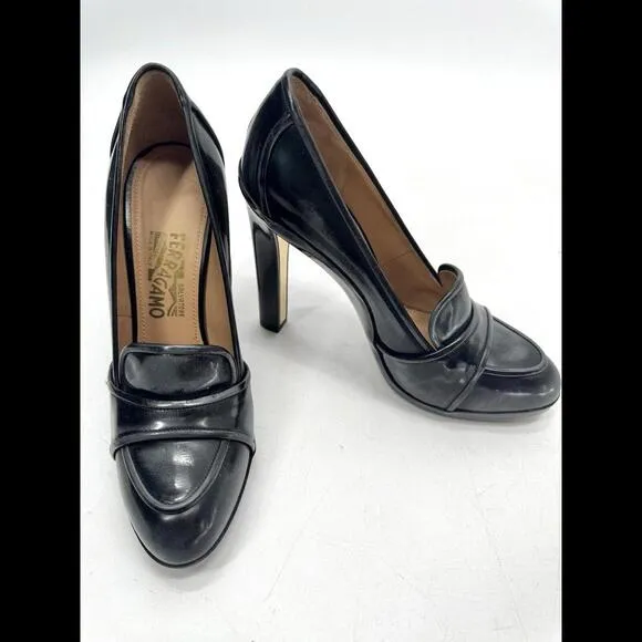 SALVATORE FERRAGAMO pumps oxfords heels gray black sz 9 fits 8.5 Vintage Retro