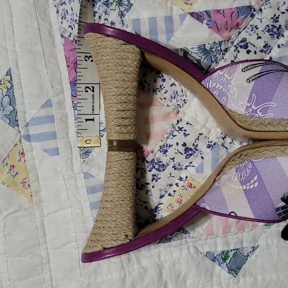 Salvatore Ferragamo Purple Butterfly Print Slide Heels Size 10 B