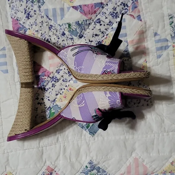 Salvatore Ferragamo Purple Butterfly Print Slide Heels Size 10 B