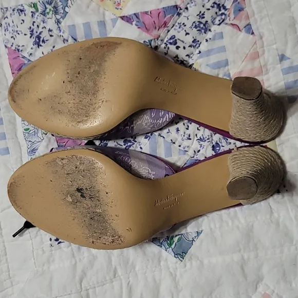 Salvatore Ferragamo Purple Butterfly Print Slide Heels Size 10 B