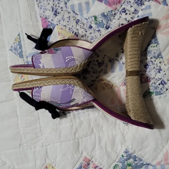 Salvatore Ferragamo Purple Butterfly Print Slide Heels Size 10 B