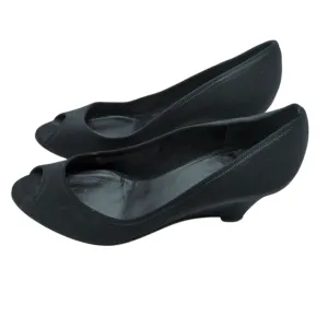 Salvatore Ferragamo Racy Fabric Peep Toe Wedge Heels Black Size 5.5
