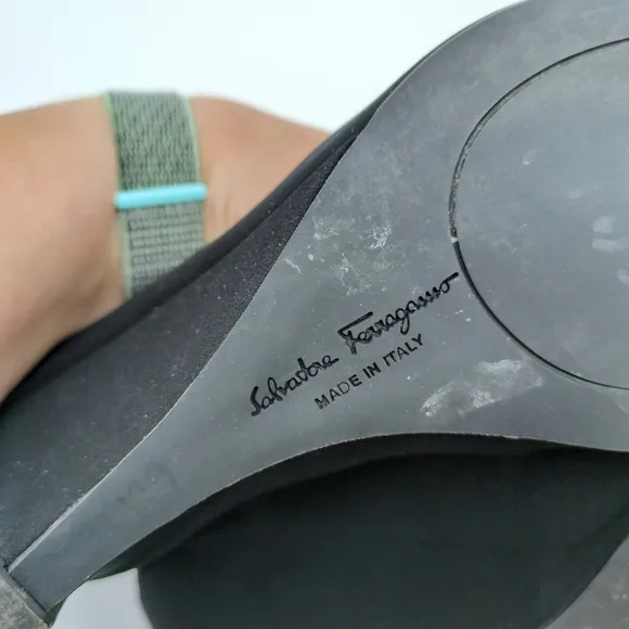 Salvatore Ferragamo Racy Fabric Peep Toe Wedge Heels Black Size 5.5