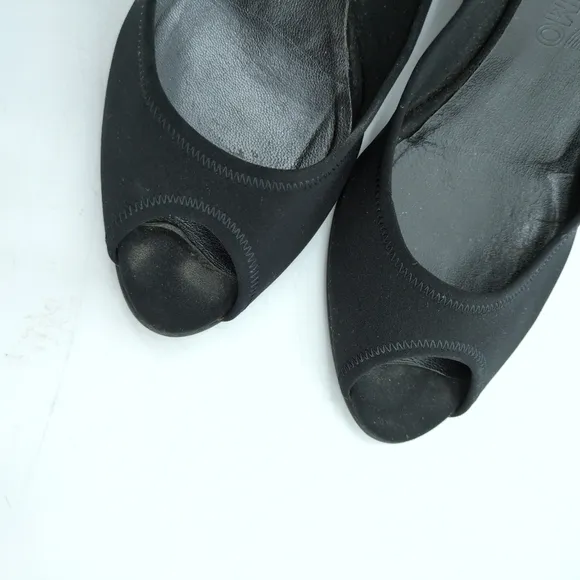 Salvatore Ferragamo Racy Fabric Peep Toe Wedge Heels Black Size 5.5