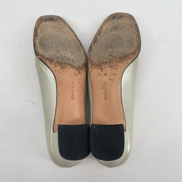 Salvatore Ferragamo Size 6.5 Porcellana Pumps Large Silver Buckle Block Heels