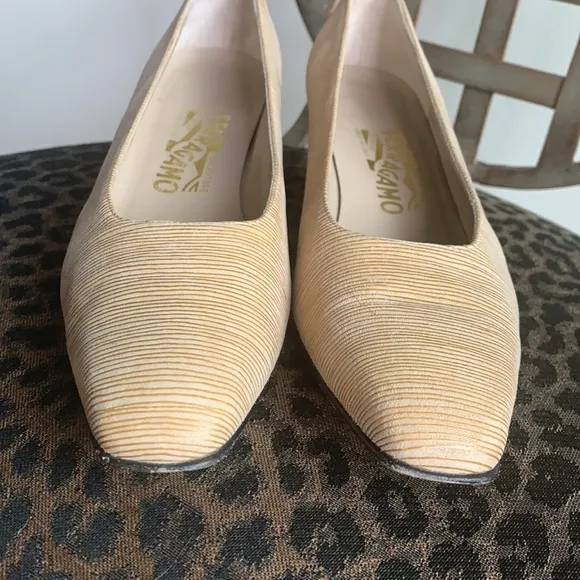 Salvatore Ferragamo Square Toe Stacked Block Heel Pumps