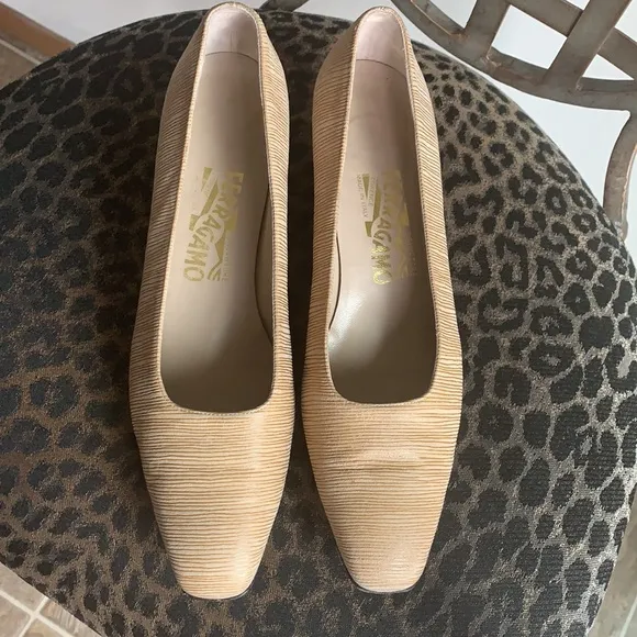 Salvatore Ferragamo Square Toe Stacked Block Heel Pumps