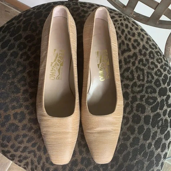 Salvatore Ferragamo Square Toe Stacked Block Heel Pumps