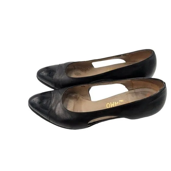 Salvatore Ferragamo Black Heels Womens Size 7.5 Block
