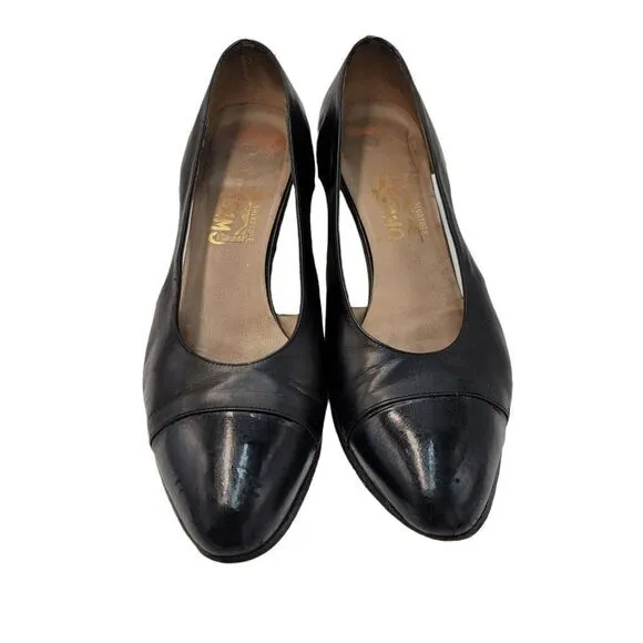 Salvatore Ferragamo Black Heels Womens Size 7.5 Block