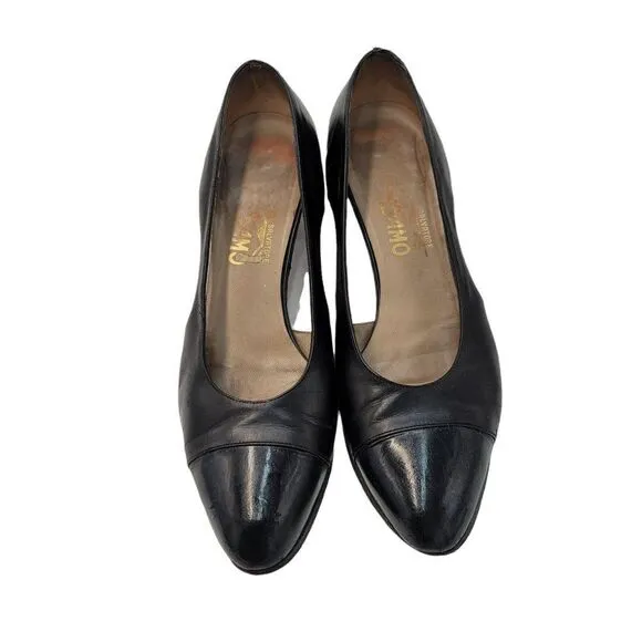 Salvatore Ferragamo Black Heels Womens Size 7.5 Block