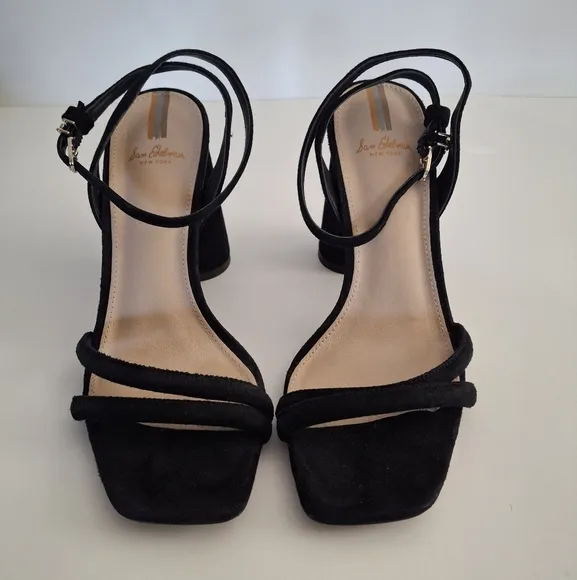 SAM EDELMAN &quot;Kia&quot; Black Suede Block Heel Sandal - Size  7.5