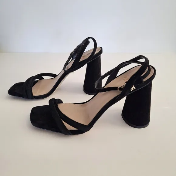 SAM EDELMAN &quot;Kia&quot; Black Suede Block Heel Sandal - Size  7.5