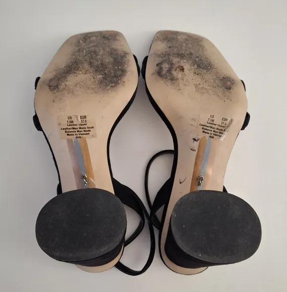 SAM EDELMAN &quot;Kia&quot; Black Suede Block Heel Sandal - Size  7.5