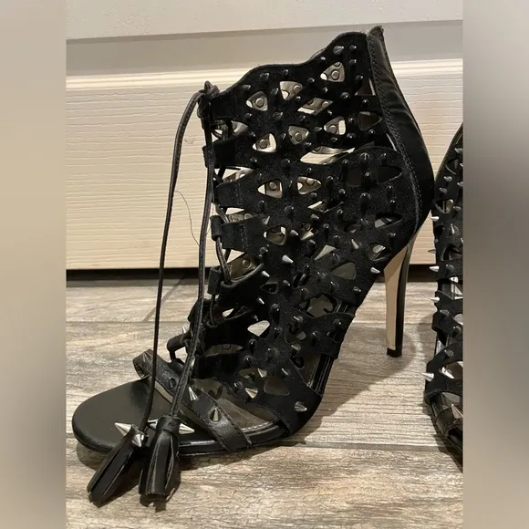 Sam Edelman Black Spike Lace Up Cut-Out Heels Size 10
