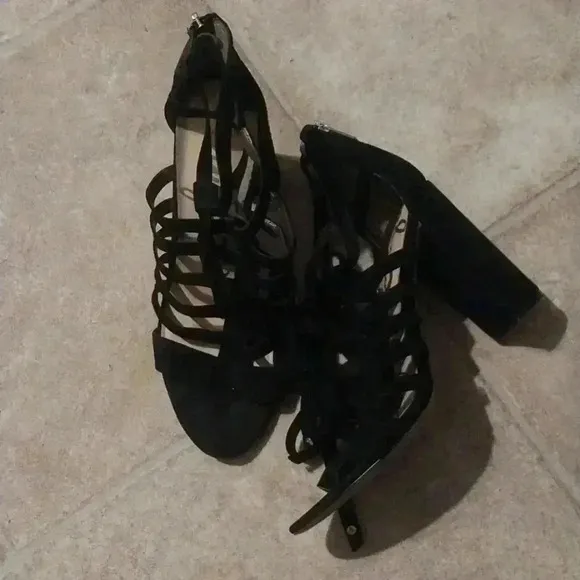 Sam Edelman Black Suede Yarina Heeled Lace up Heels Size 10