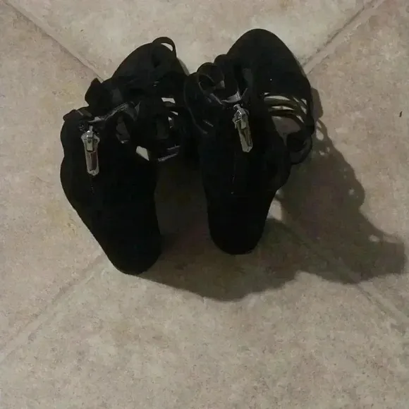 Sam Edelman Black Suede Yarina Heeled Lace up Heels Size 10