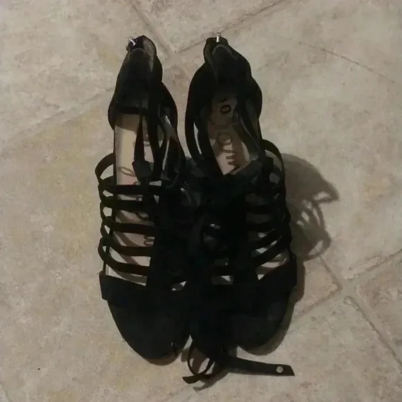 Sam Edelman Black Suede Yarina Heeled Lace up Heels Size 10