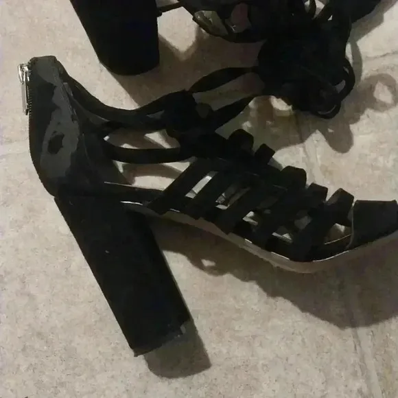 Sam Edelman Black Suede Yarina Heeled Lace up Heels Size 10