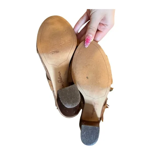 Sam Edelman Fringe Slingback Heels Open Toe Brown Suede Size 8M